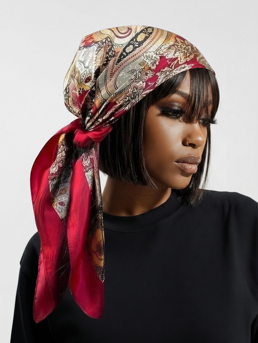Paisley Head Scarf in Burgundy and Gold